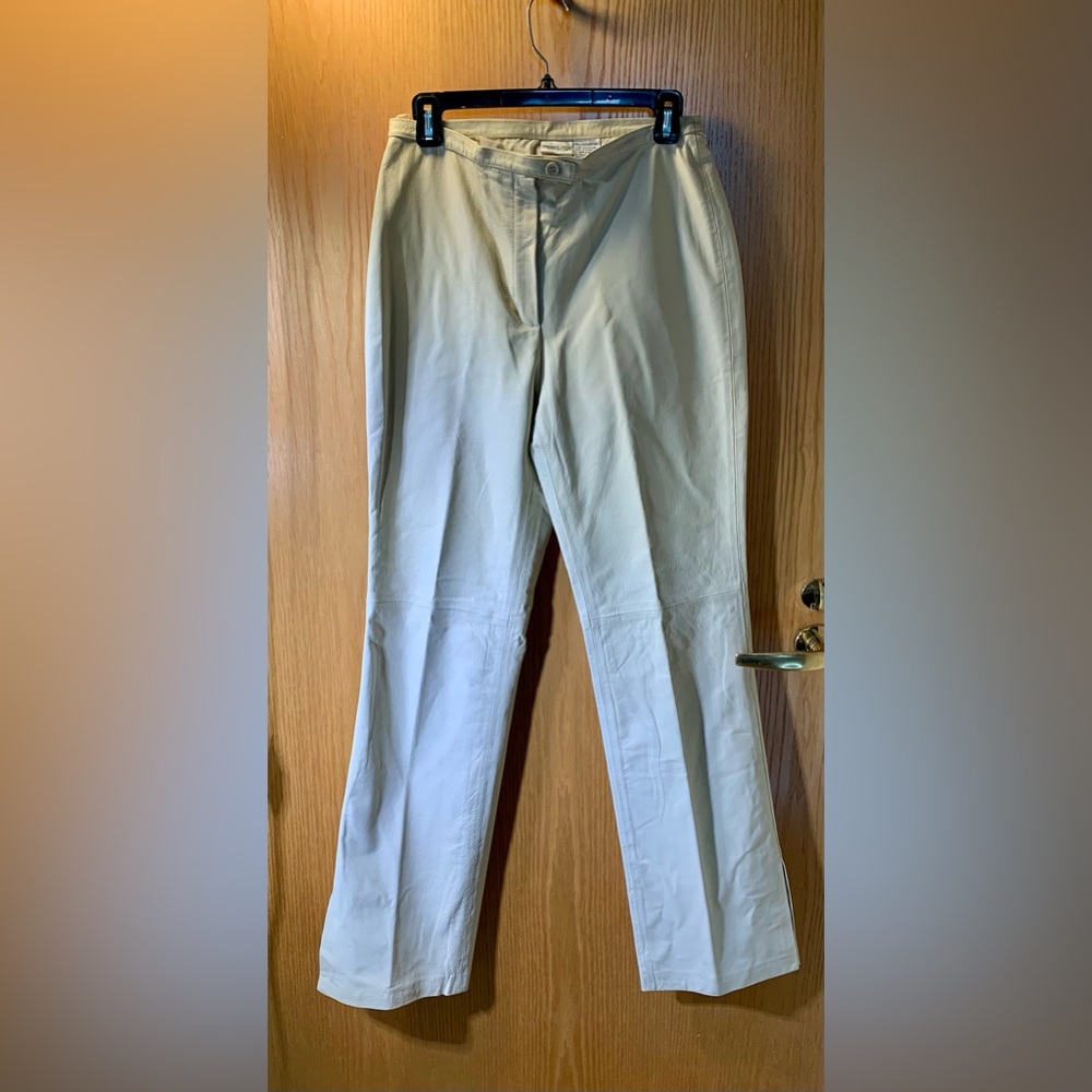 Newport News 100% Leather Cream Boot Cut Pants- Size 10 Tall
